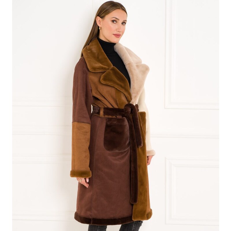 Due Linee Dámsky obojstranný kabát tricolor hnedá