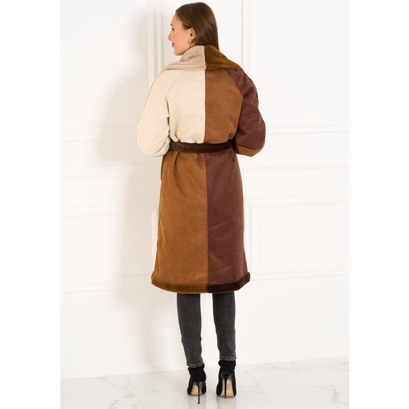 Due Linee Dámsky obojstranný kabát tricolor hnedá