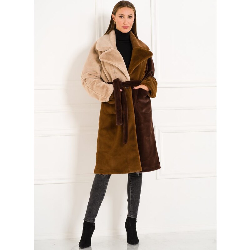 Due Linee Dámsky obojstranný kabát tricolor hnedá