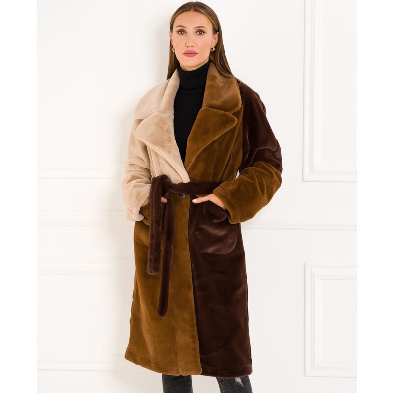 Due Linee Dámsky obojstranný kabát tricolor hnedá