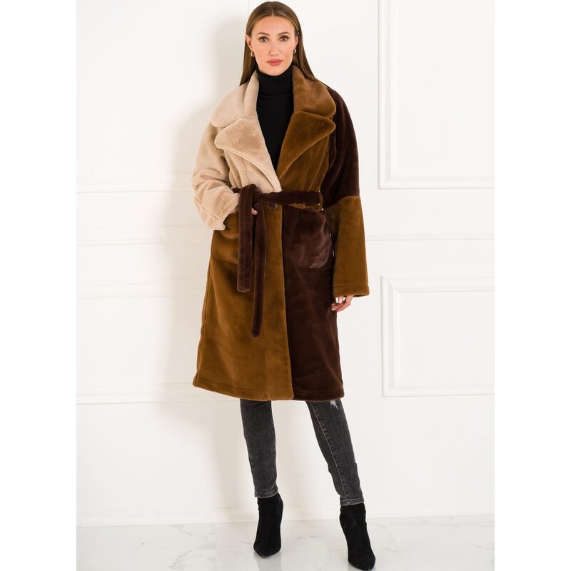 Due Linee Dámsky obojstranný kabát tricolor hnedá