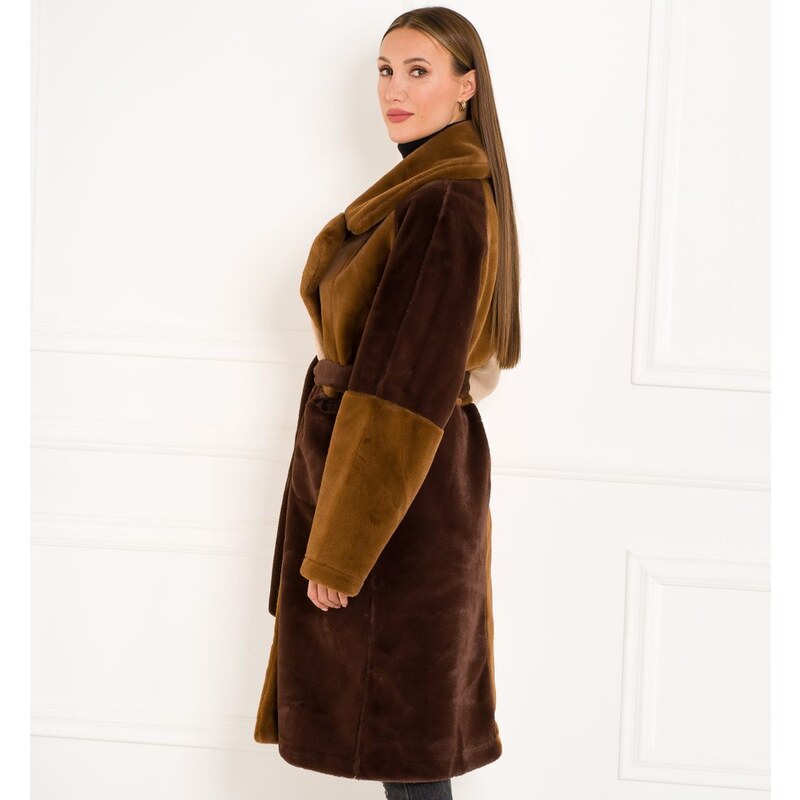 Due Linee Dámsky obojstranný kabát tricolor hnedá