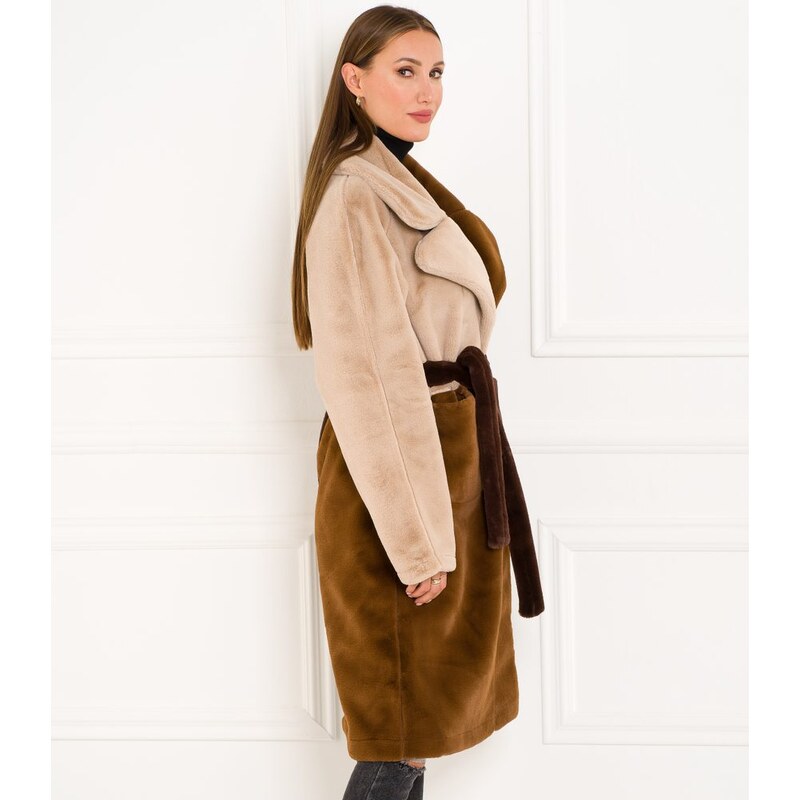 Due Linee Dámsky obojstranný kabát tricolor hnedá