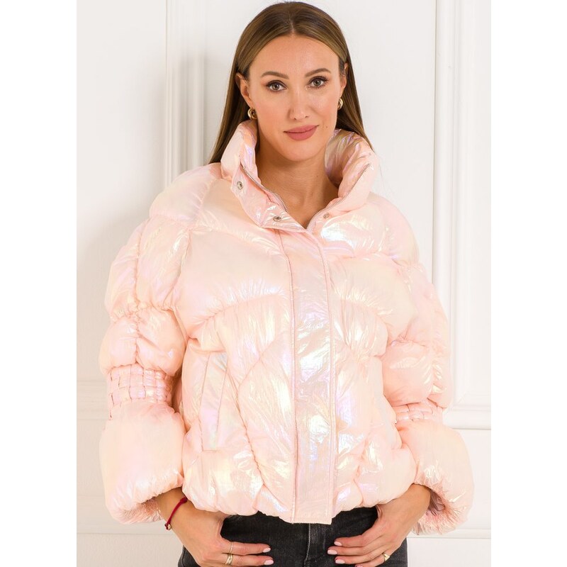 Due Linee Dámska zimná bunda perleťová prepletané rukávy ružová 27541974