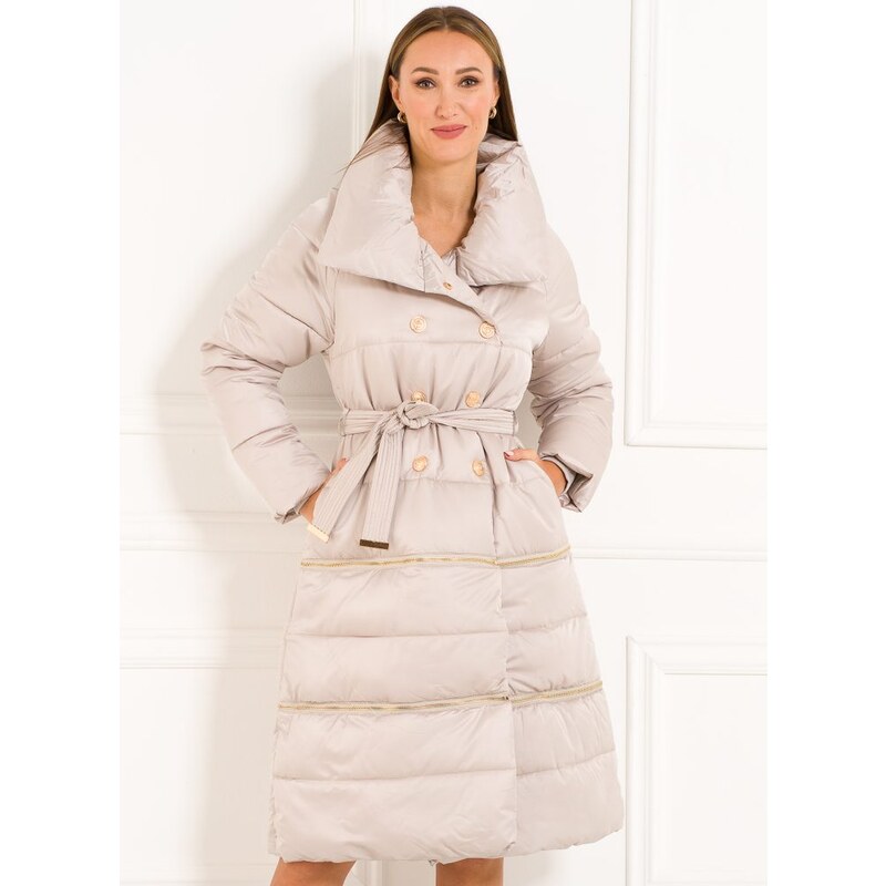 Due Linee Zimná bunda s ozdobnými gombíkmi a zipsami svetlo šedá 27541992