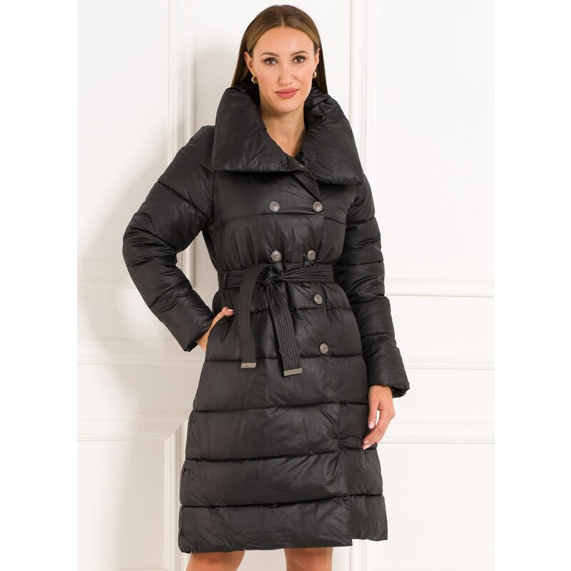 Due Linee Zimná dlhšia bunda s ozdobnými gombíkmi čierna 27541989
