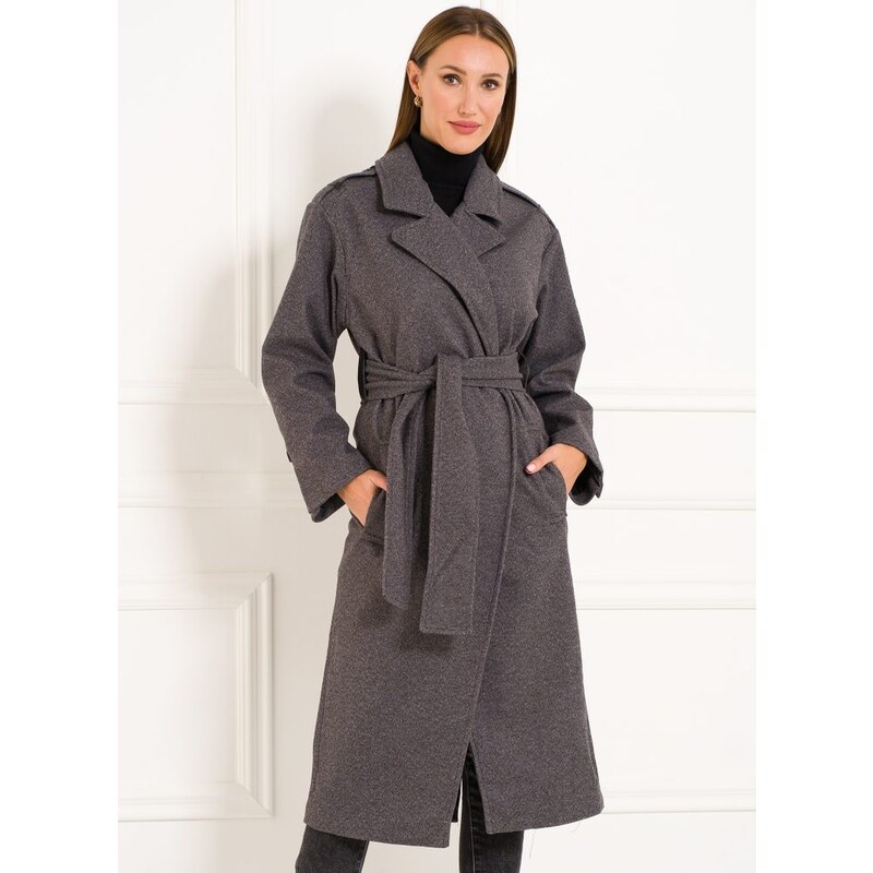 Due Linee Dámsky flaušový kabát s koženkovými detailmi sivý 27542016