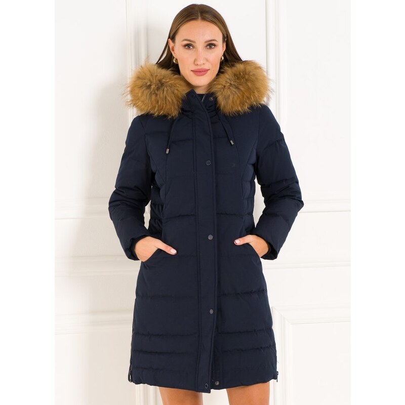 Due Linee Dámska zimná tmavo modrá bunda s pravým medvedíkom čistý 27542025