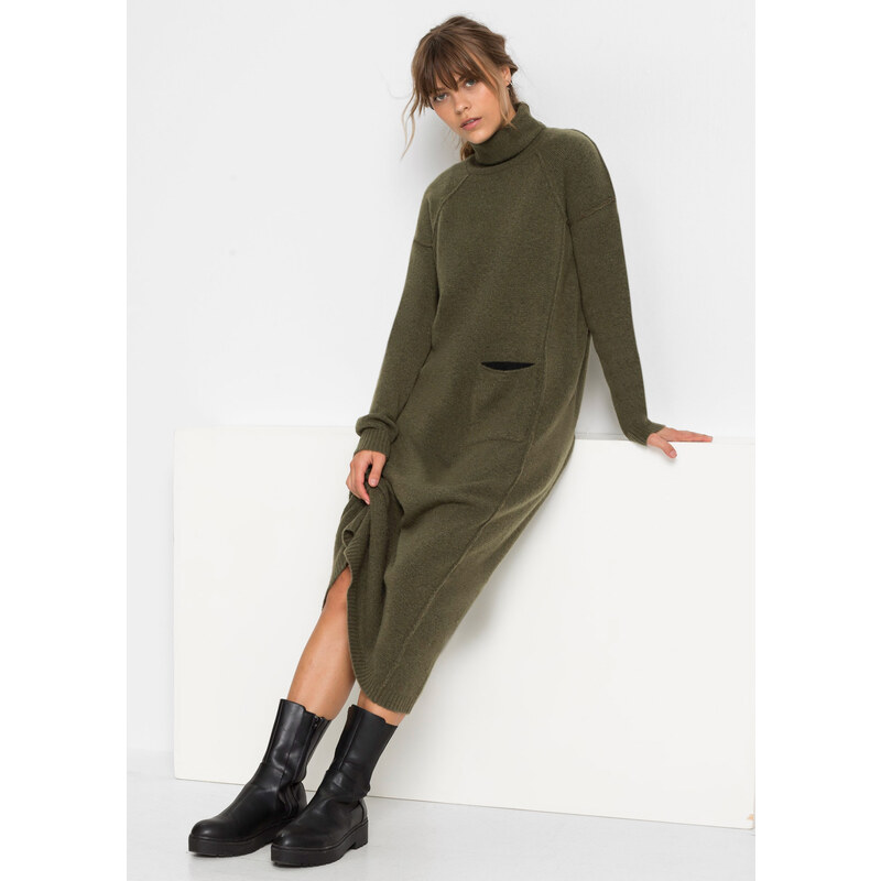 bonprix Pletené rolákové šaty, farba zelená 45535348
