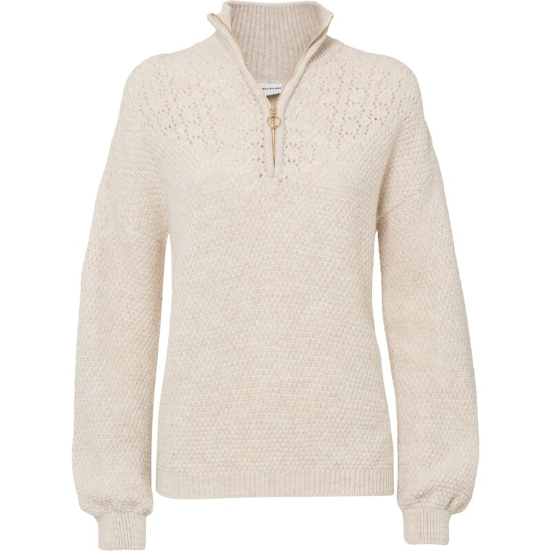 bonprix Pulóver s ažúrovým vzorom, farba béžová 46352908