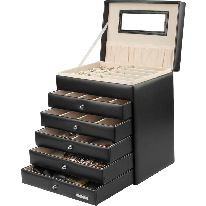 Troli Čierna dizajnová šperkovnica so zrkadielkom 66589582