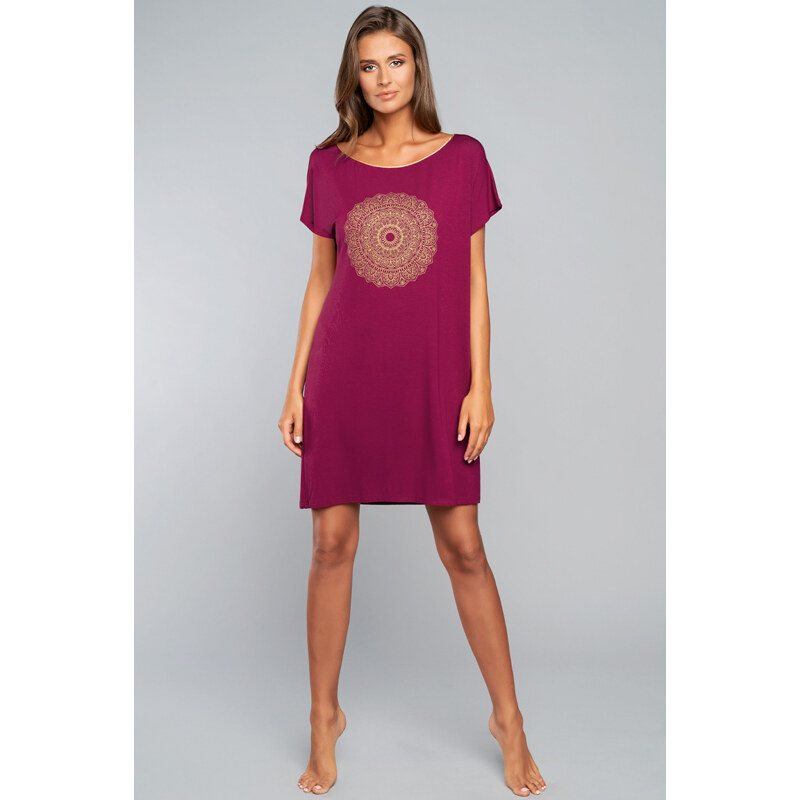 Italian Fashion Elegantná nočná košeľa Mandala vínová, Farba vínová 27583693