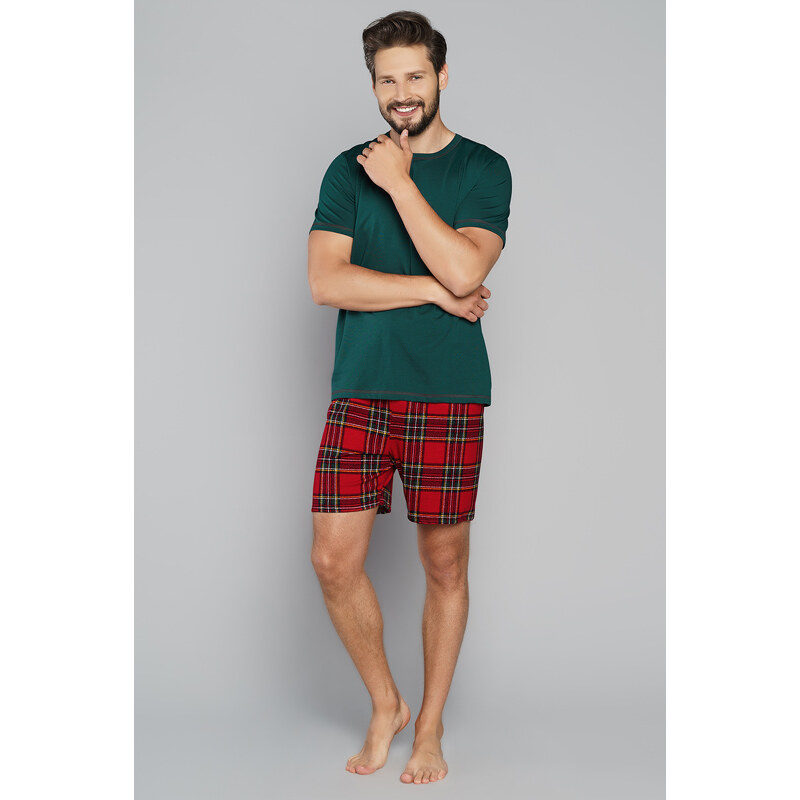 Italian Fashion Vianočné pánske pyžamo krátke Narwik mega soft zelené, 27583702