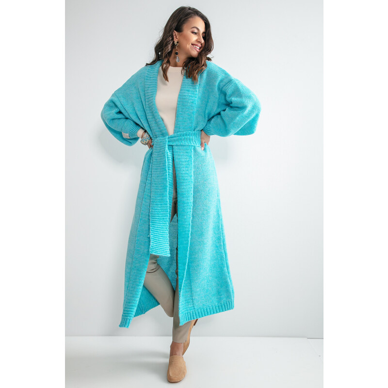 Glara Dlhý pletený kardigán s vlnou 27595836