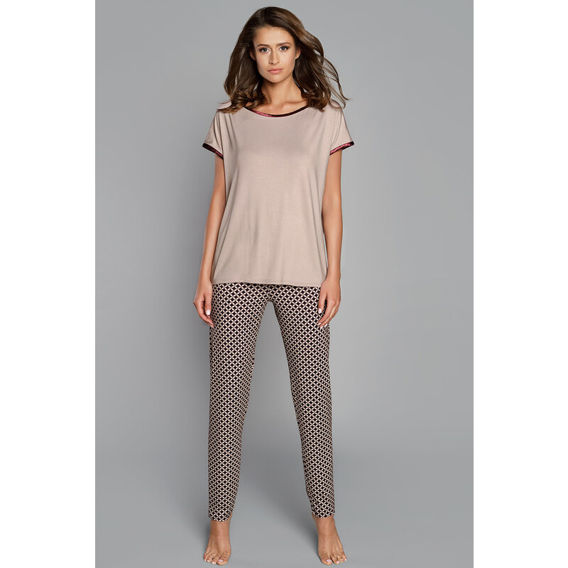 Italian Fashion Luxusné dámske pyžamo Iluzia, Farba béžová 27596025
