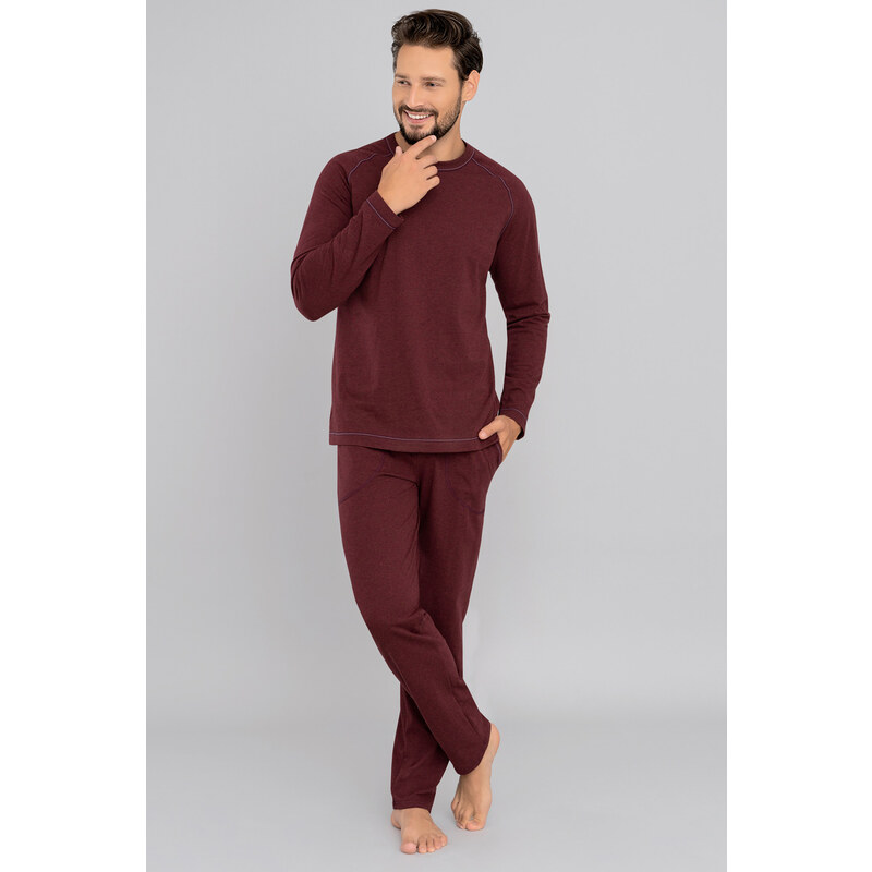 Italian Fashion Pánske bavlnené pyžamo Hass bordové, Farba bordová 27596039