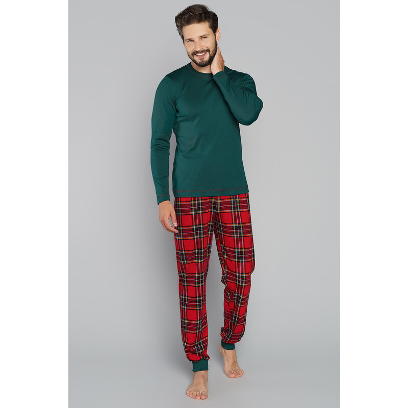 Italian Fashion Vianočné pánske pyžamo Narwik mega soft zelené, Farba 27596047
