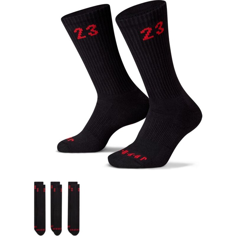 Jordan Essentials 3 Pack Crew Black/Red Socks - Unisex - Ponožky 66355656