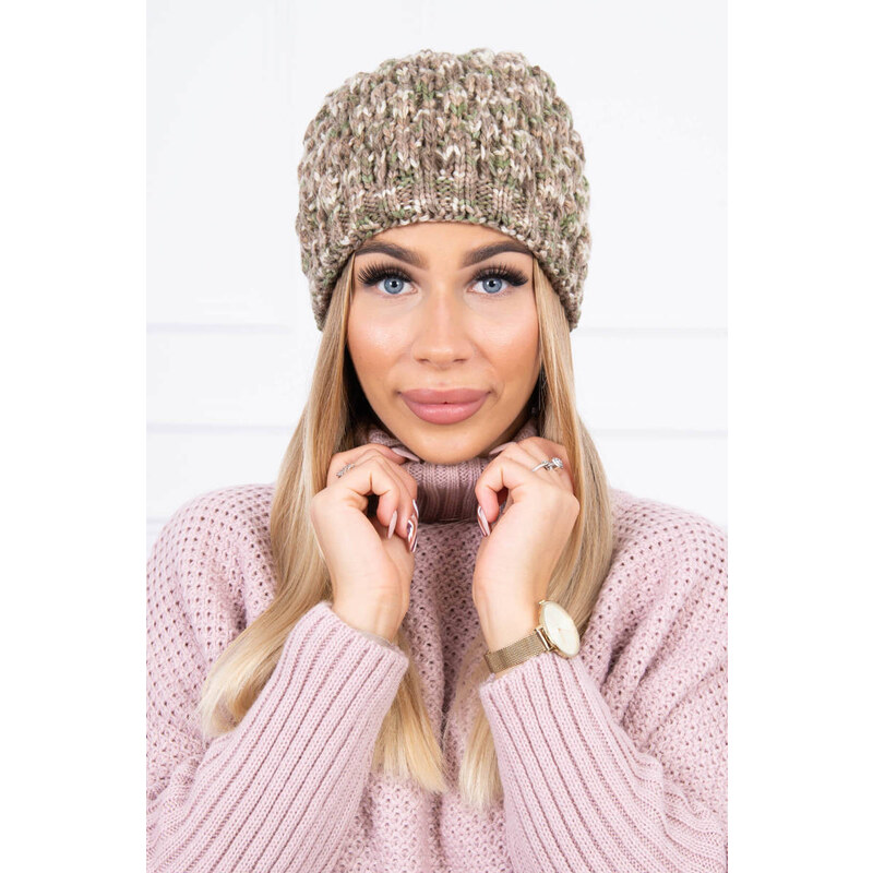 MladaModa Dámska čiapka K156 farba khaki+ecru 20311275