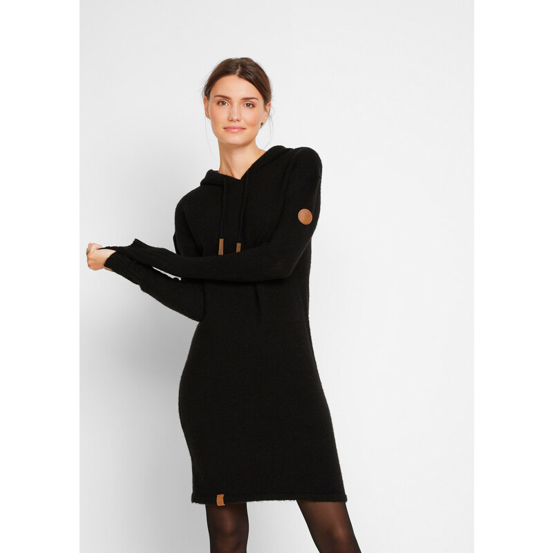 bonprix Pletené šaty s kapucňou, farba čierna 44791241