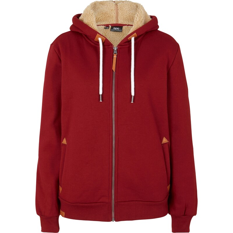 bonprix Mikinová bunda s umelou kožušinkou, farba červená 45900682