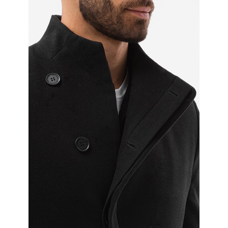 Ombre Clothing Pánsky kabát s asymetrickým zapínaním - čierny V2 OM-COWC-0102