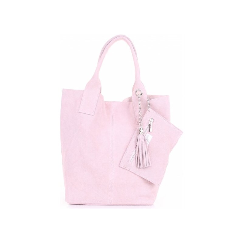 Kožené kabelka shopper bag Genuine Leather púdrová ružová 801 64296081