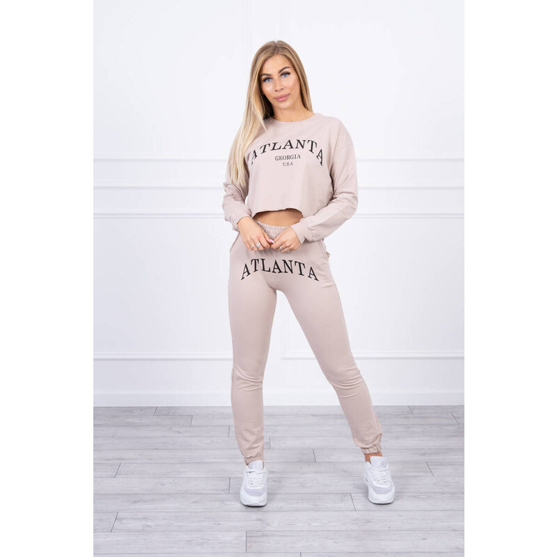 MladaModa Crop-topová tepláková súprava s nápisom Atlanta béžová 27757408
