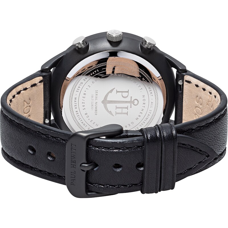 Paul Hewitt Black Sunray IP Black/Stainless Steel Leather Watch Strap Black