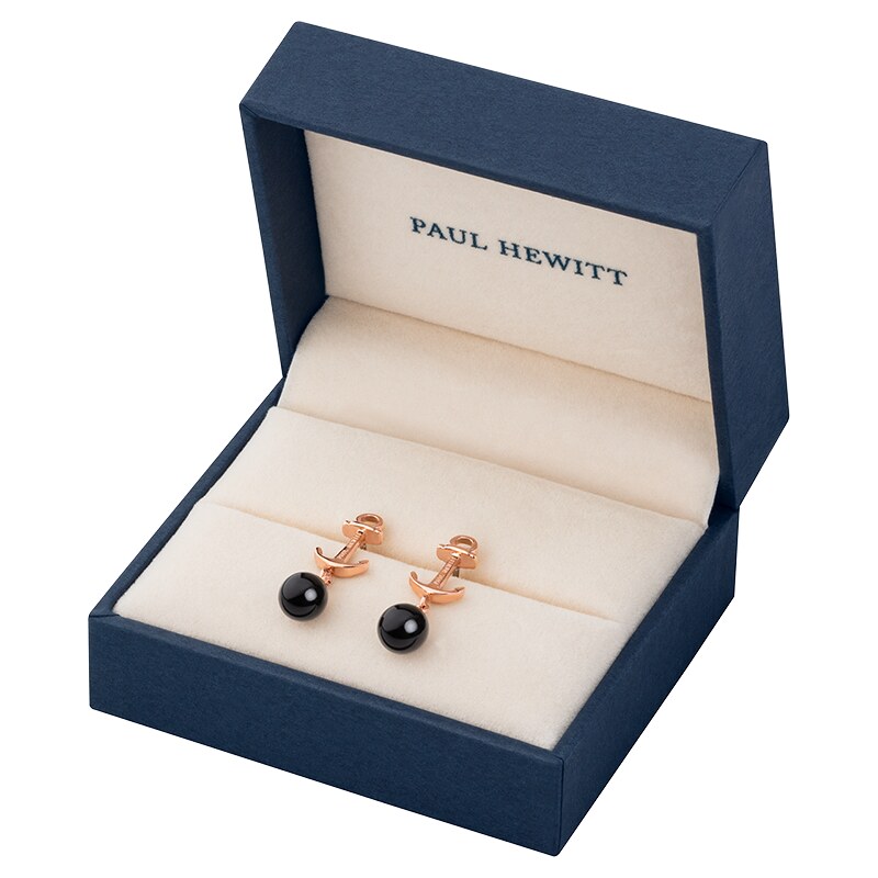 Paul Hewitt Earring Anchor Pearl Rose Gold Onyx