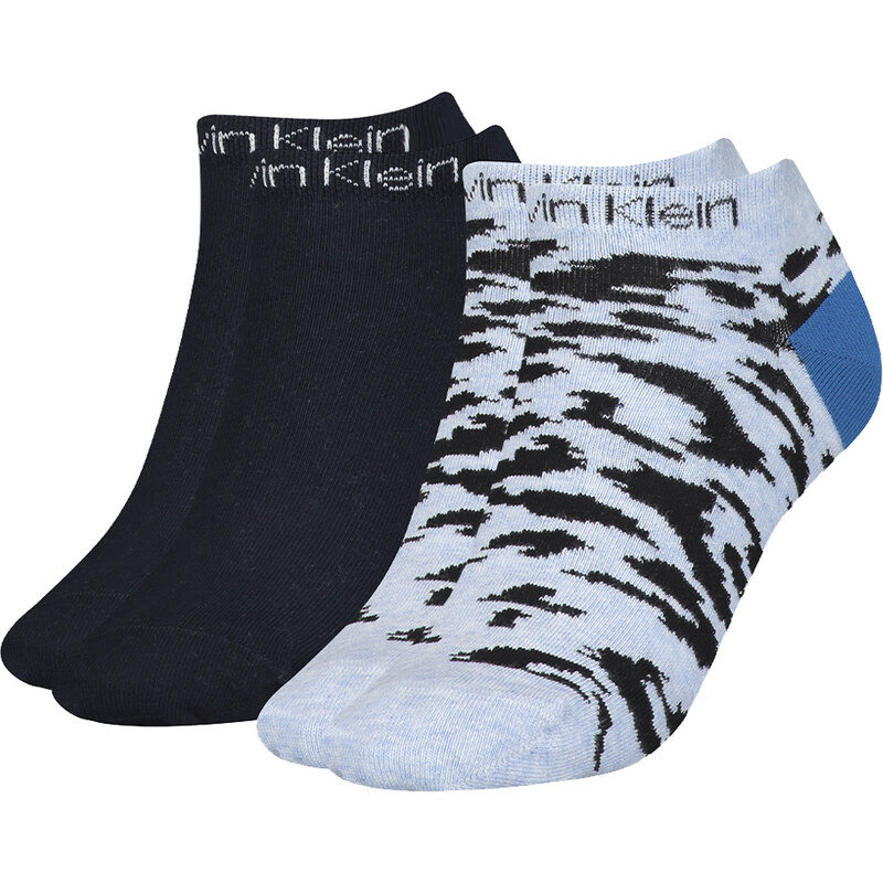 CALVIN KLEIN - 2PACK denim melange leopard členkové ponožky