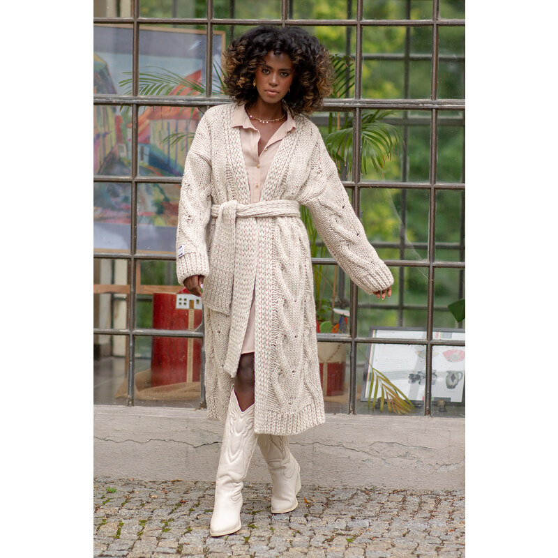 Glara Vlnený kardigán s vypletaným vzorom 27804167