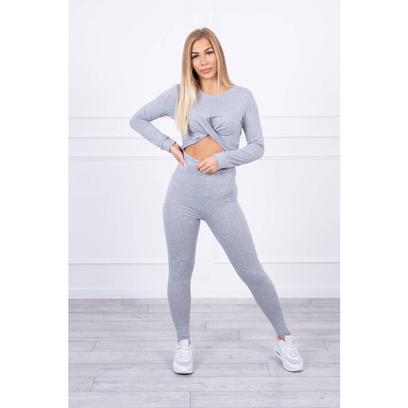 MladaModa Súprava crop-topovej blúzky a legín model 9329 šedá 27915866