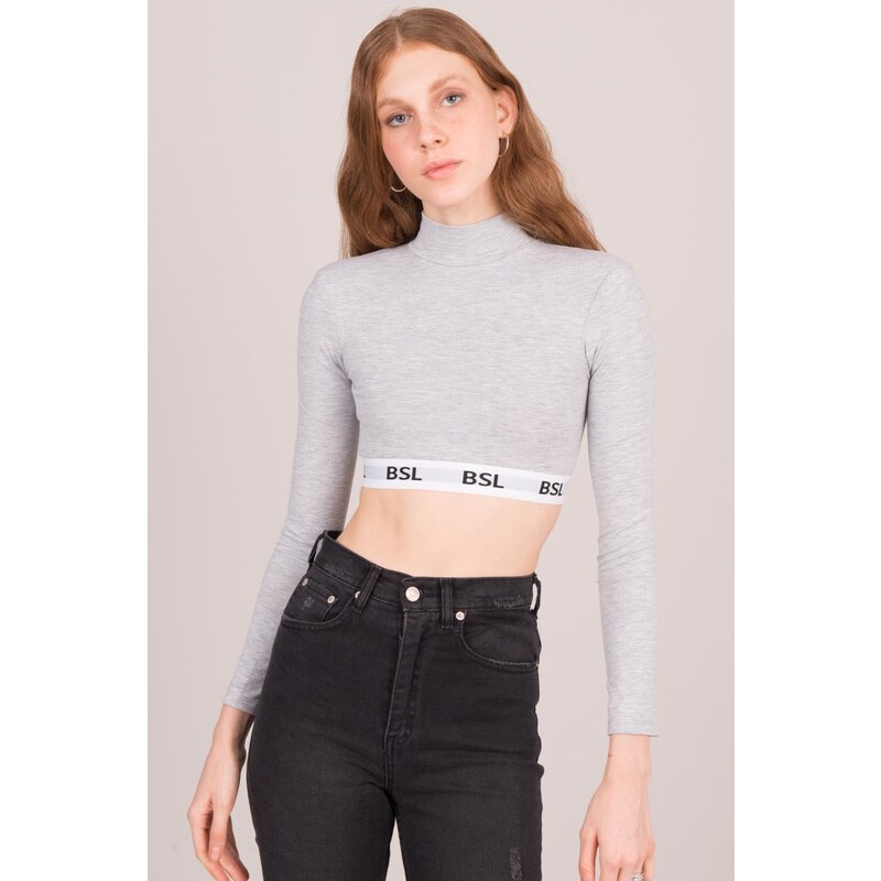 Fashionhunters Krátky top sivý rolák BSL 64769685