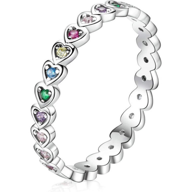 Emporial strieborný prsteň Pole dúhových sŕdc 41530020