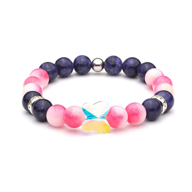 BudNej Minerálny náramok MOTÝĽ Swarovski z chalcedónu a sodalitu 35942049