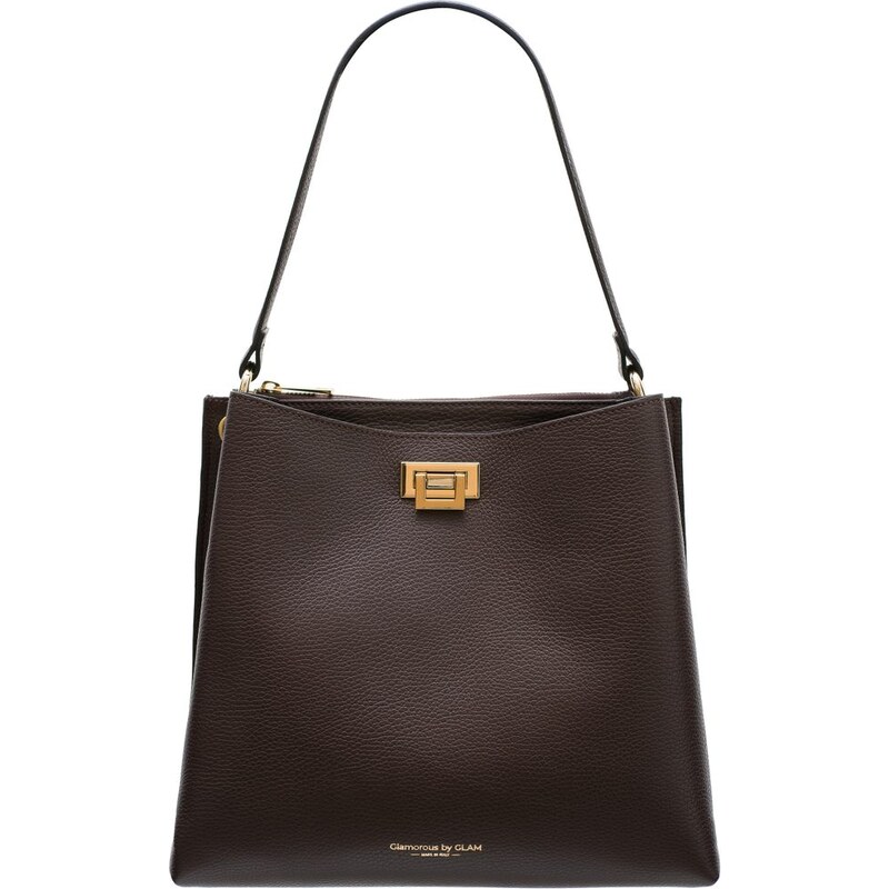 Glamorous by GLAM Dámska kožená kabelka so zlatými detailmi - tmavo 28162464