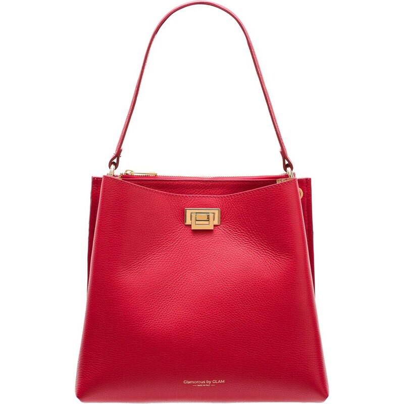 Glamorous by GLAM Dámska kožená kabelka so zlatými detailmi - červená 28162465