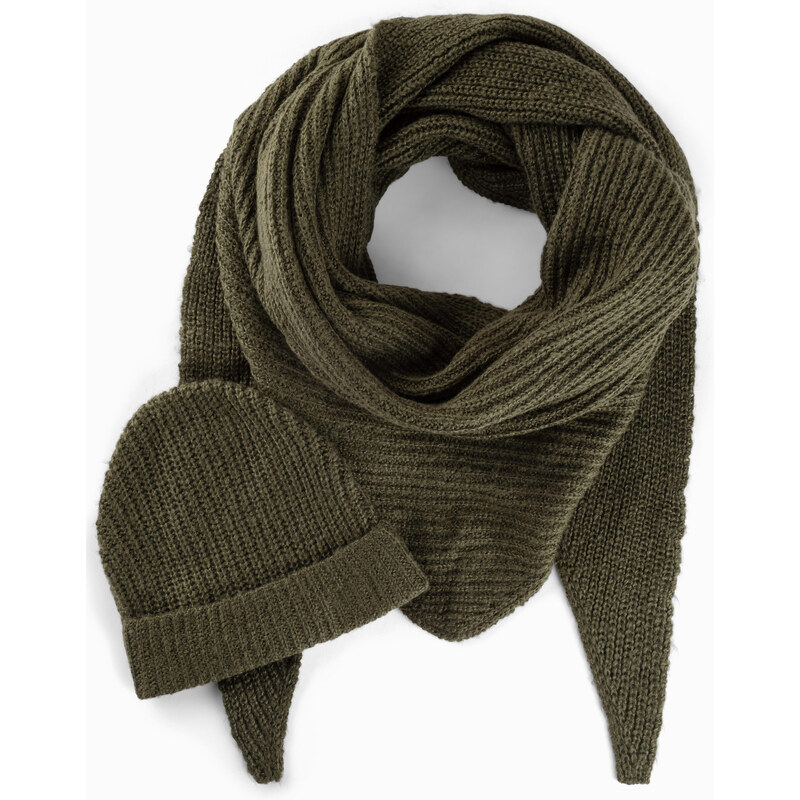 bonprix Pletený šál a čiapka (2-dielna), farba zelená 44791258