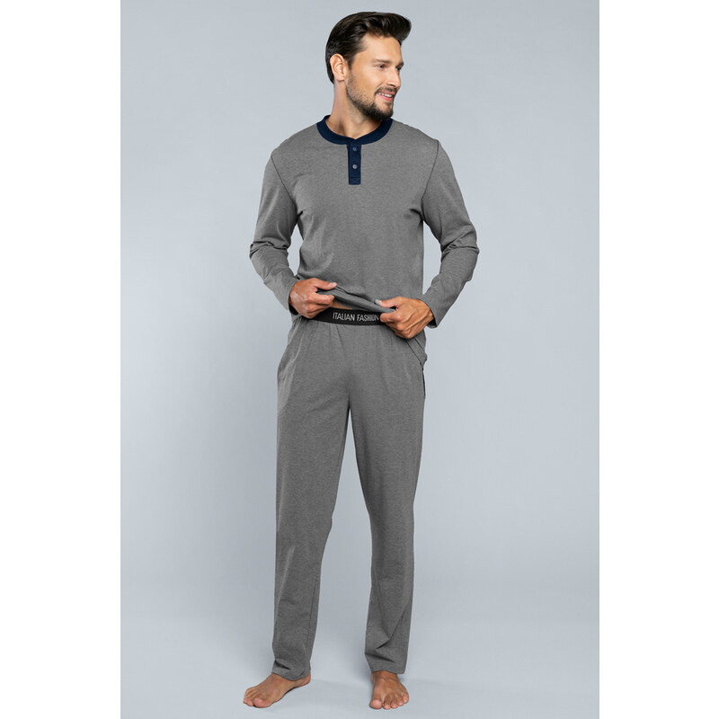 Italian Fashion Pánske elegantné bavlnené pyžamo Profit, Farba šedá 28187093