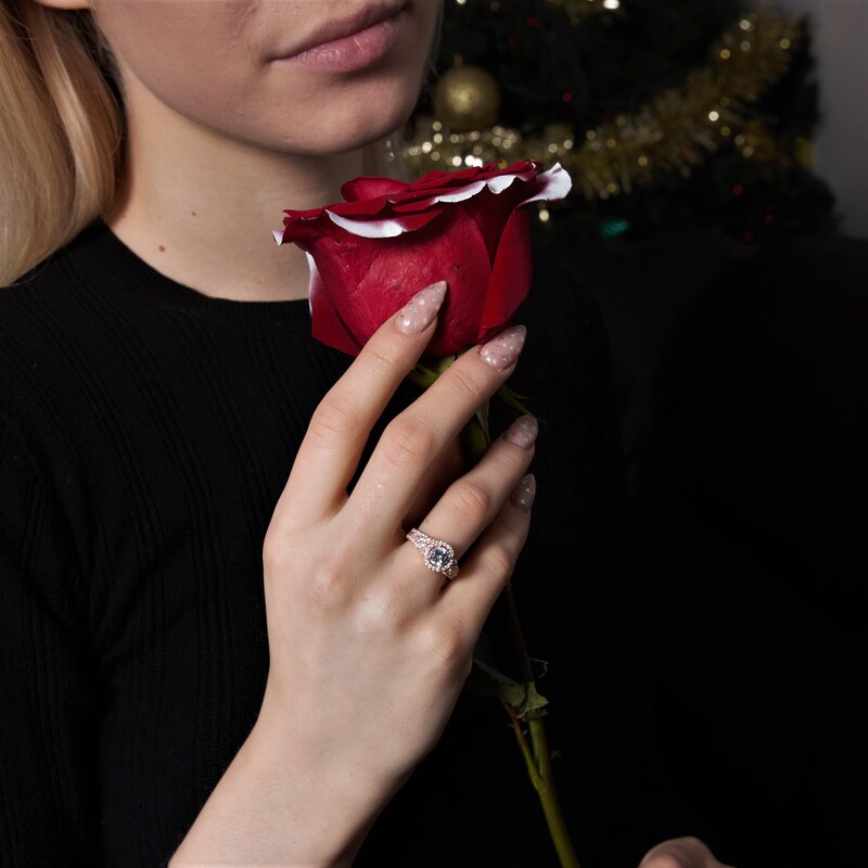 OLIVIE Ružovo pozlátený strieborný prsteň 3365