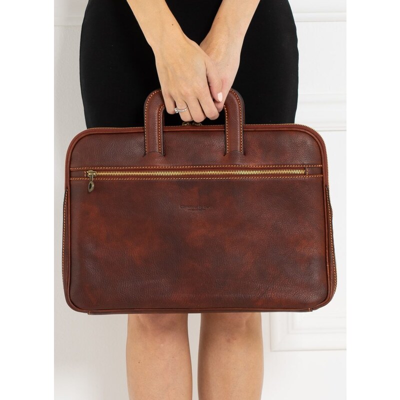 Glamorous by GLAM Santa Croce Kožená aktovka do ruky - tmavo hnedá 28197264