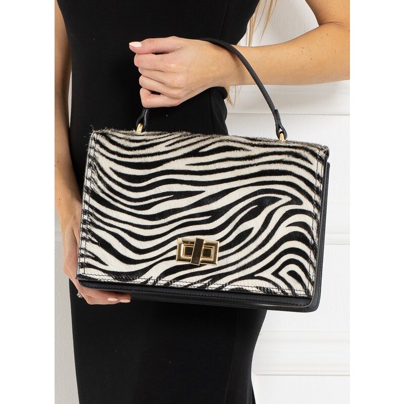 Glamorous by GLAM Kožená kabelka s otočným zapínaním so srsťou zebra 28197313