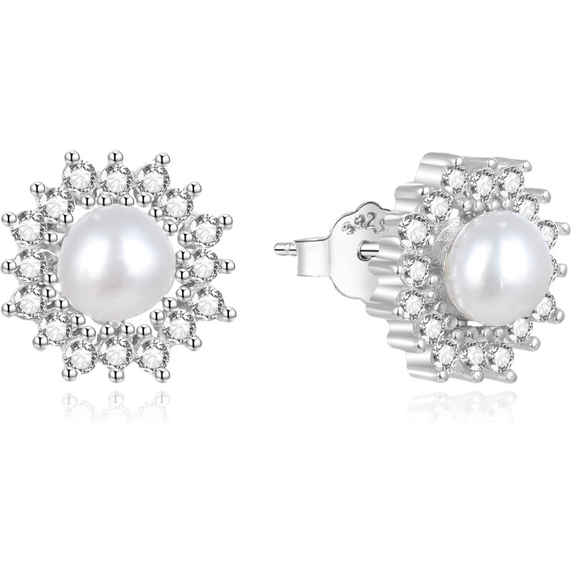 Beneto Strieborné perlové náušnice so zirkónmi AGUP1323PL 66590786