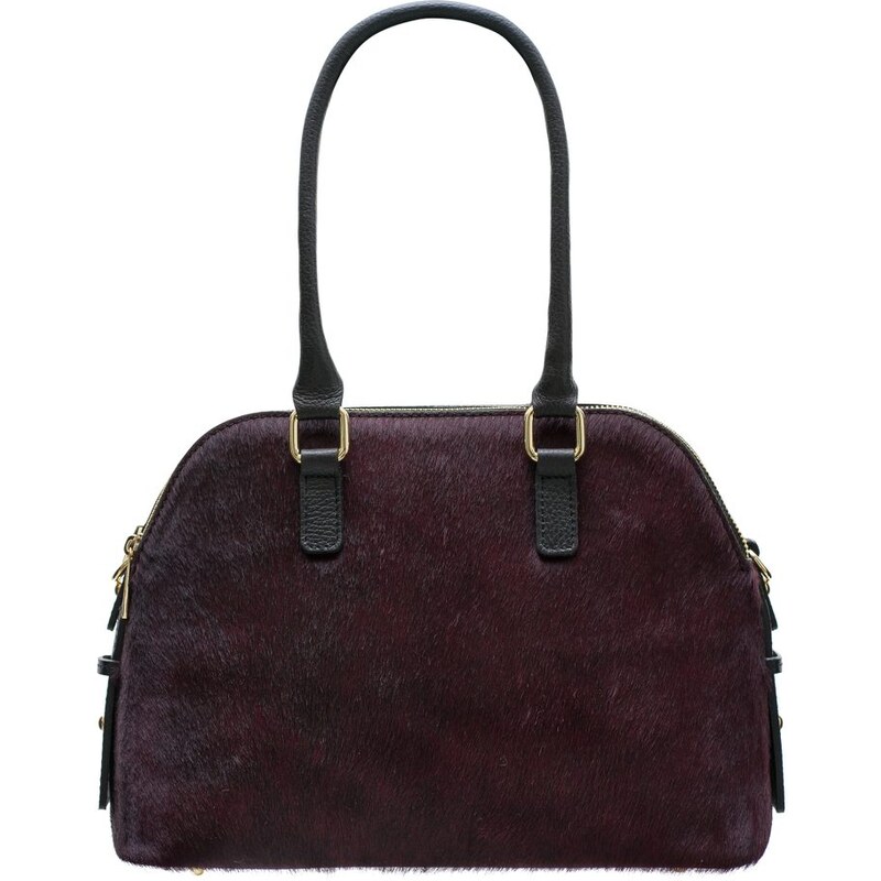 Glamorous by GLAM Kožená kabelka s dlhými pútkami so srsťou - vínová 28197308