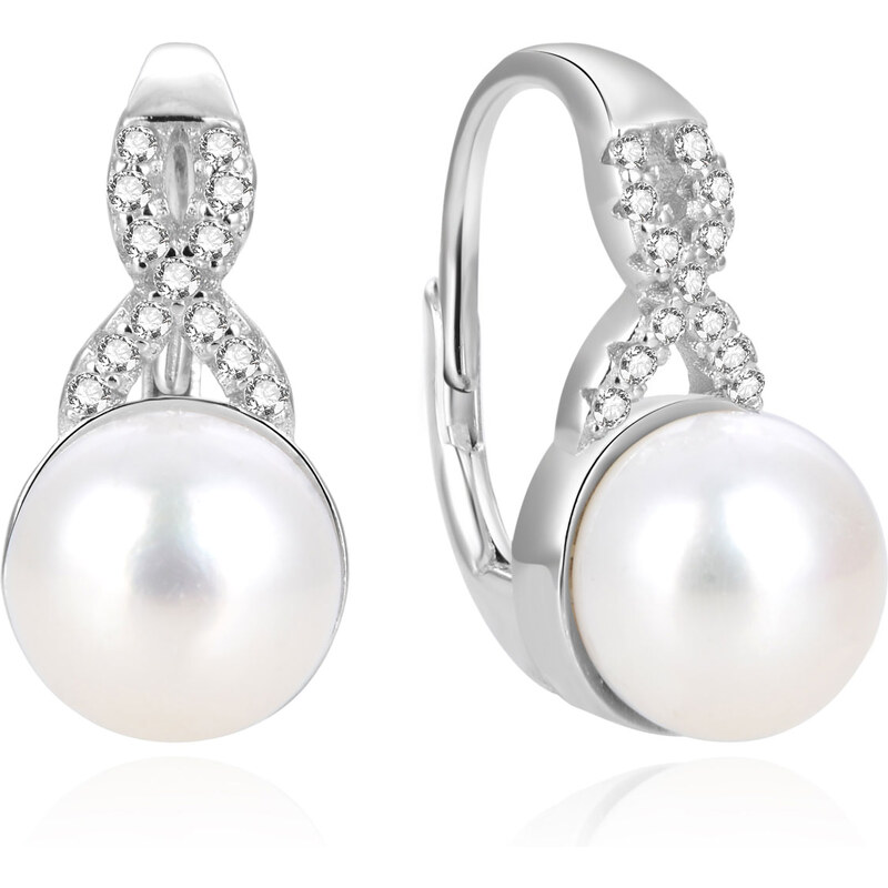 Beneto Pôvabné strieborné náušnice s pravými perlami AGUC870PL 66583436