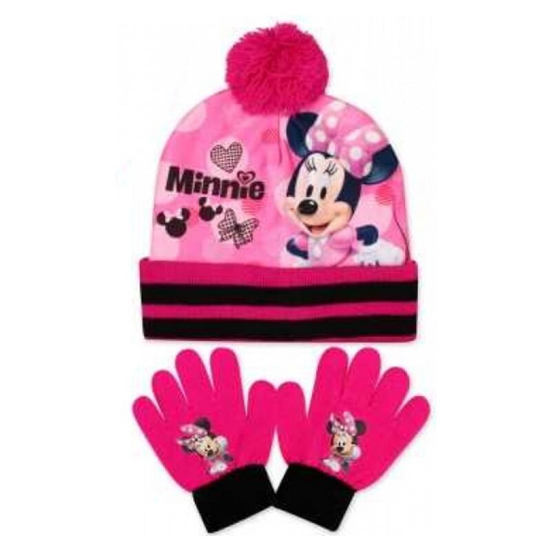 Setino Dievčenská zimná súprava - čiapka a prstové rukavice Minnie Mouse