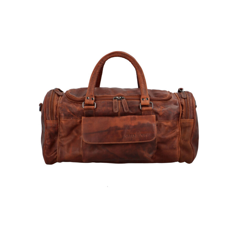 Green Wood Priestranná cestovná kožená taška GW Adam, hnedá 66420772