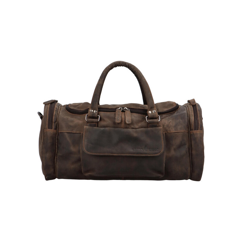 Green Wood Priestranná cestovná kožená taška GW Adam, tmavo hnedá 66408275