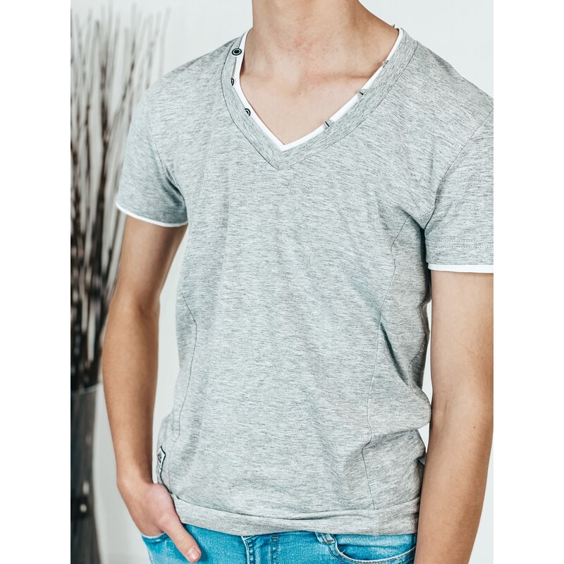 Webmoda Pánske sivé tričko s véčkovým výstrihom